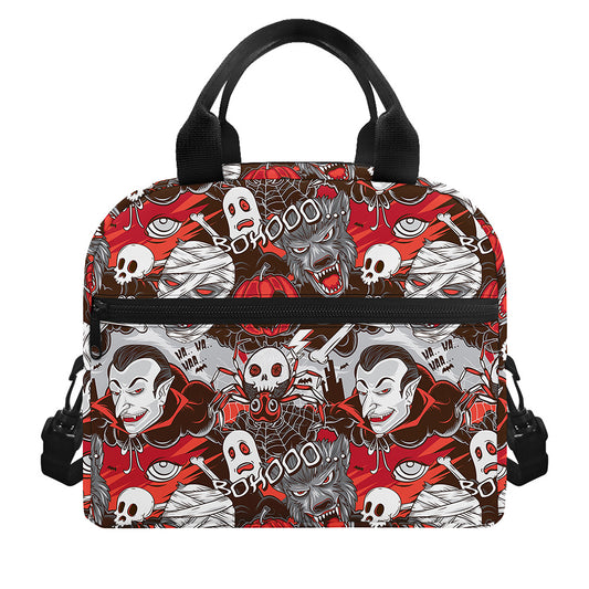Halloween Monsters Pattern Print Insulated Lunch Bag