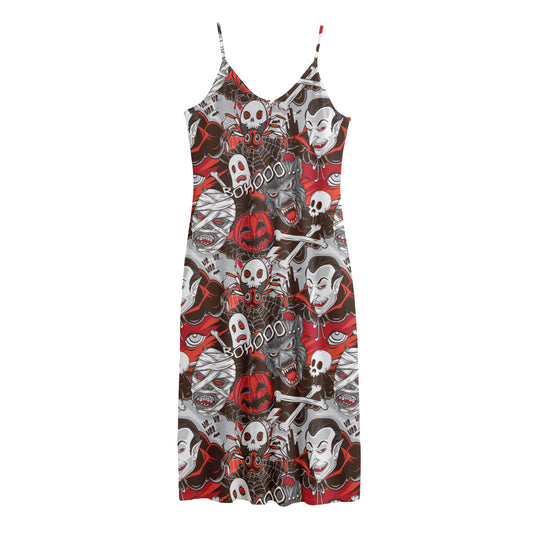 Halloween Monsters Pattern Print Jersey Midi Cami Dress
