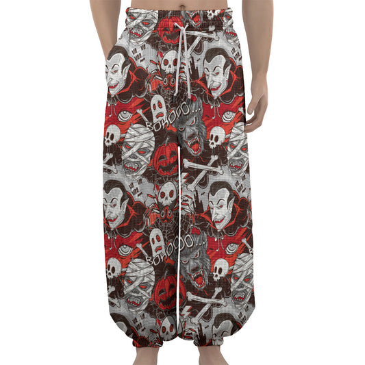 Halloween Monsters Pattern Print Lantern Pants