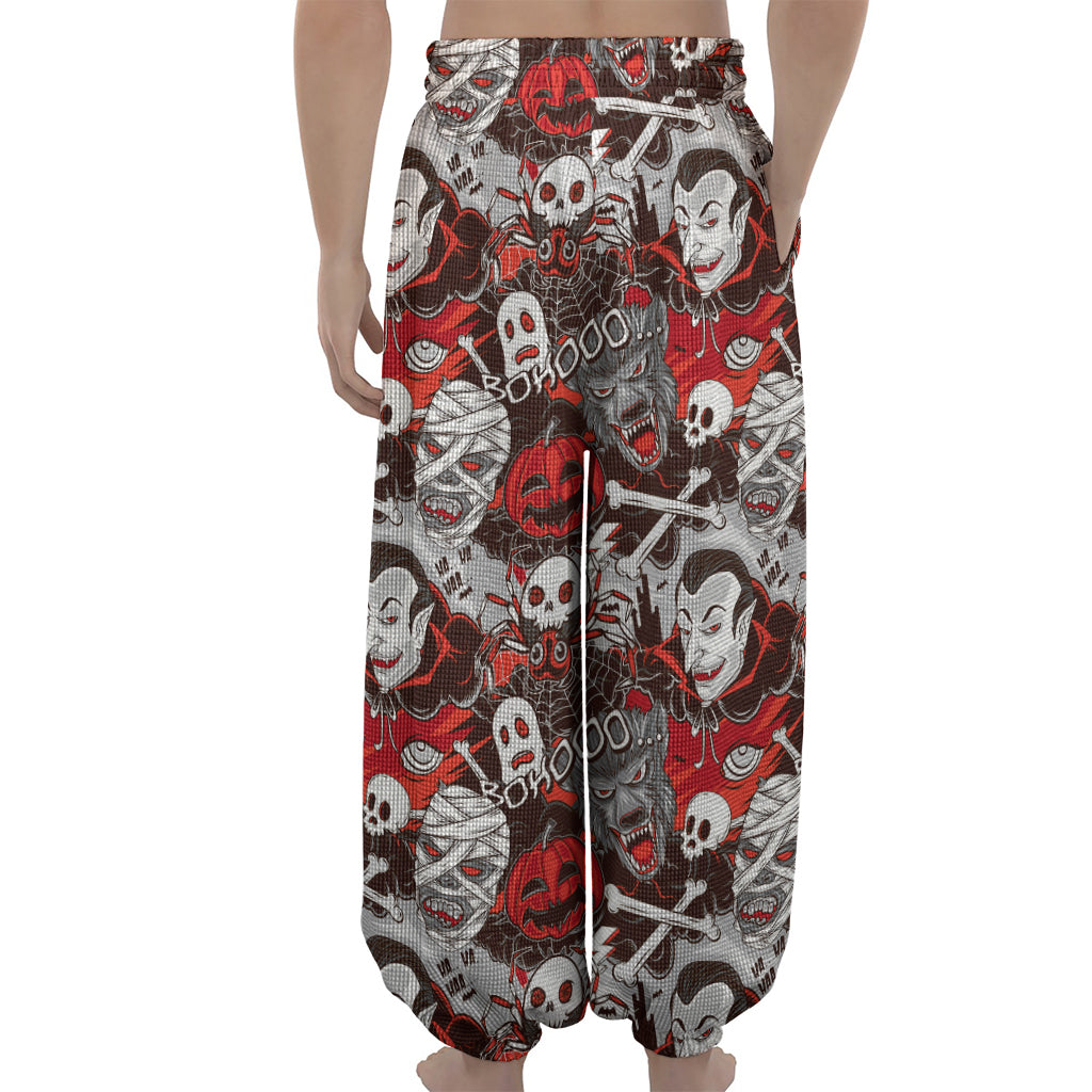 Halloween Monsters Pattern Print Lantern Pants