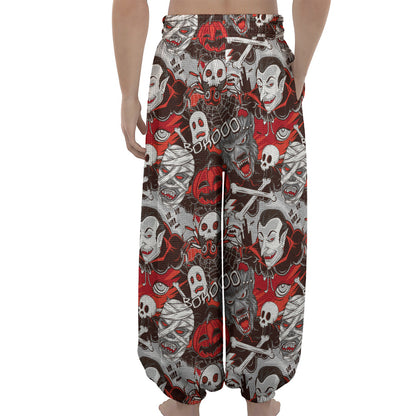Halloween Monsters Pattern Print Lantern Pants