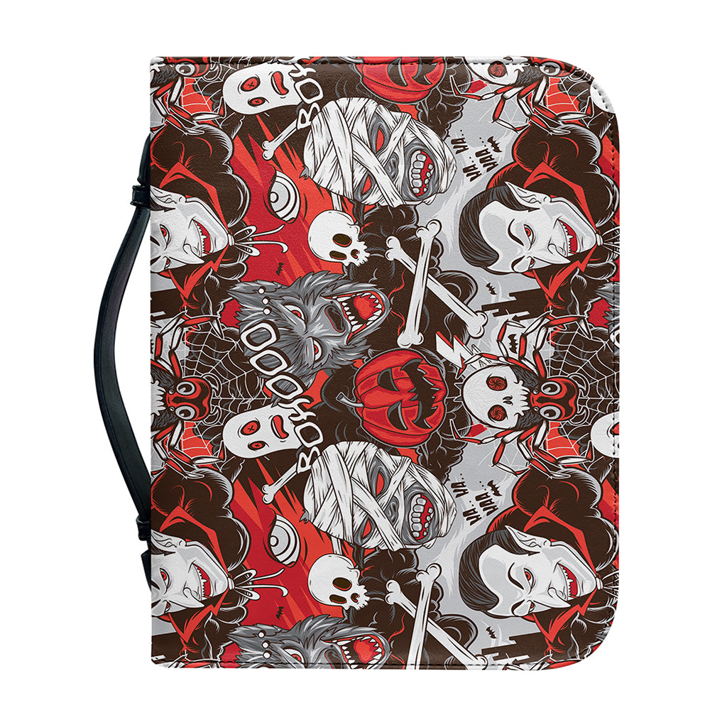 Halloween Monsters Pattern Print Leather Bible Cover