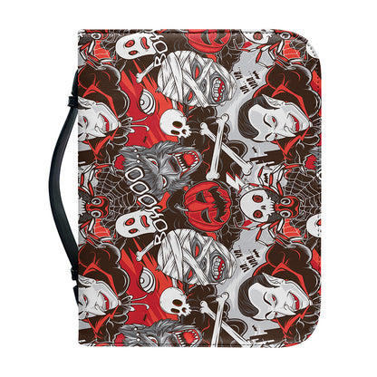 Halloween Monsters Pattern Print Leather Bible Cover
