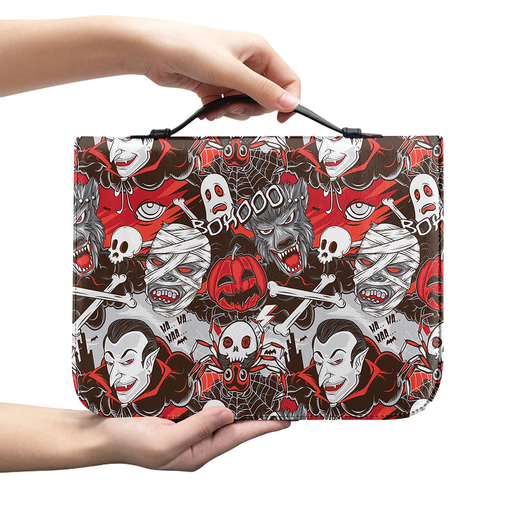 Halloween Monsters Pattern Print Leather Bible Cover