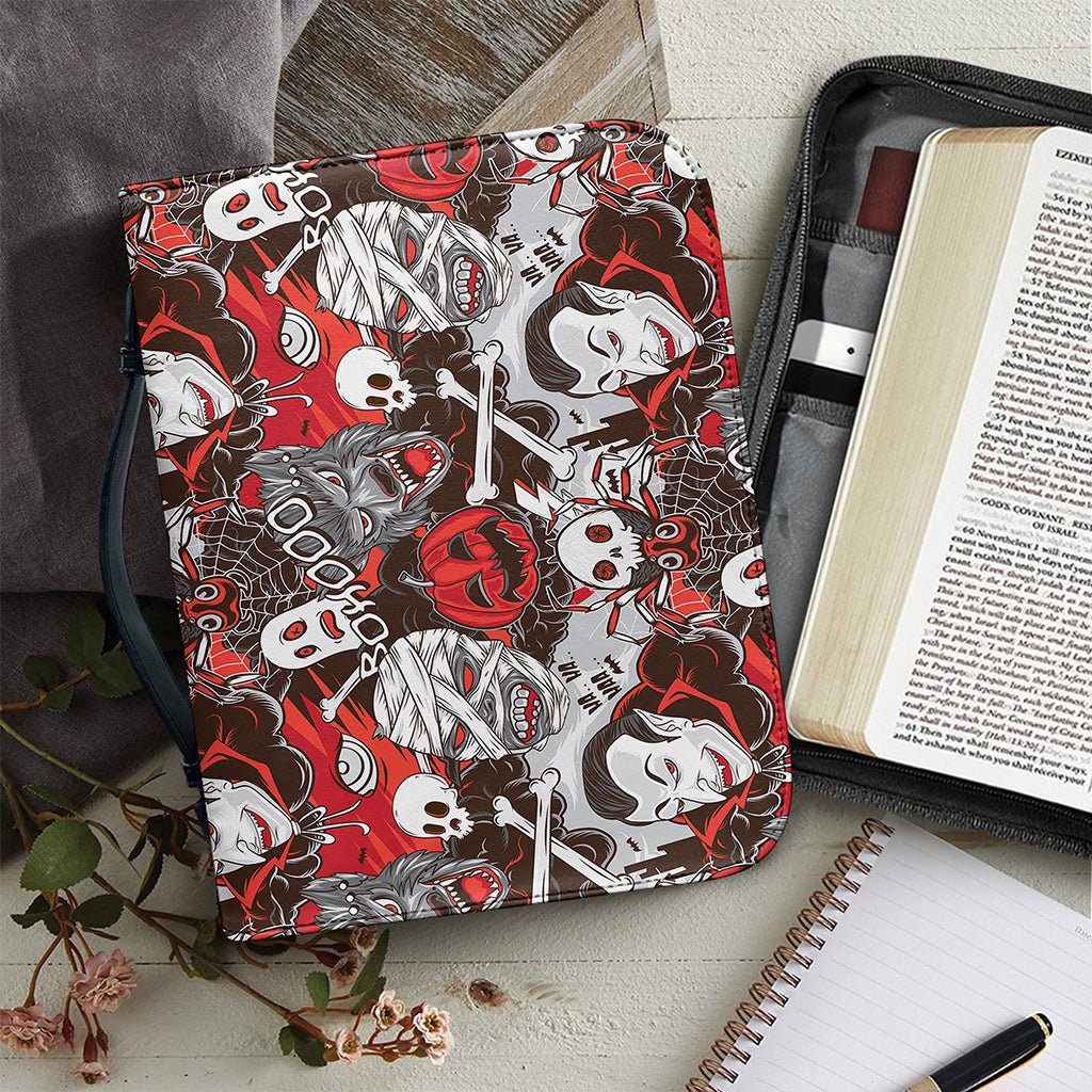Halloween Monsters Pattern Print Leather Bible Cover