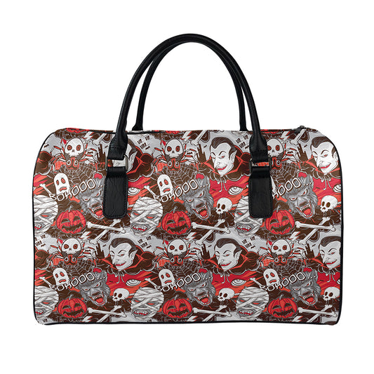 Halloween Monsters Pattern Print Leather Duffle Bag