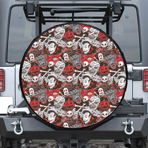 Halloween Monsters Pattern Print Leather Spare Tire Cover