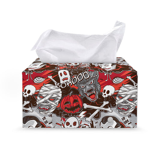 Halloween Monsters Pattern Print Leather Tissue Box Cover