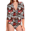 Halloween Monsters Pattern Print Long Sleeve Swimsuit