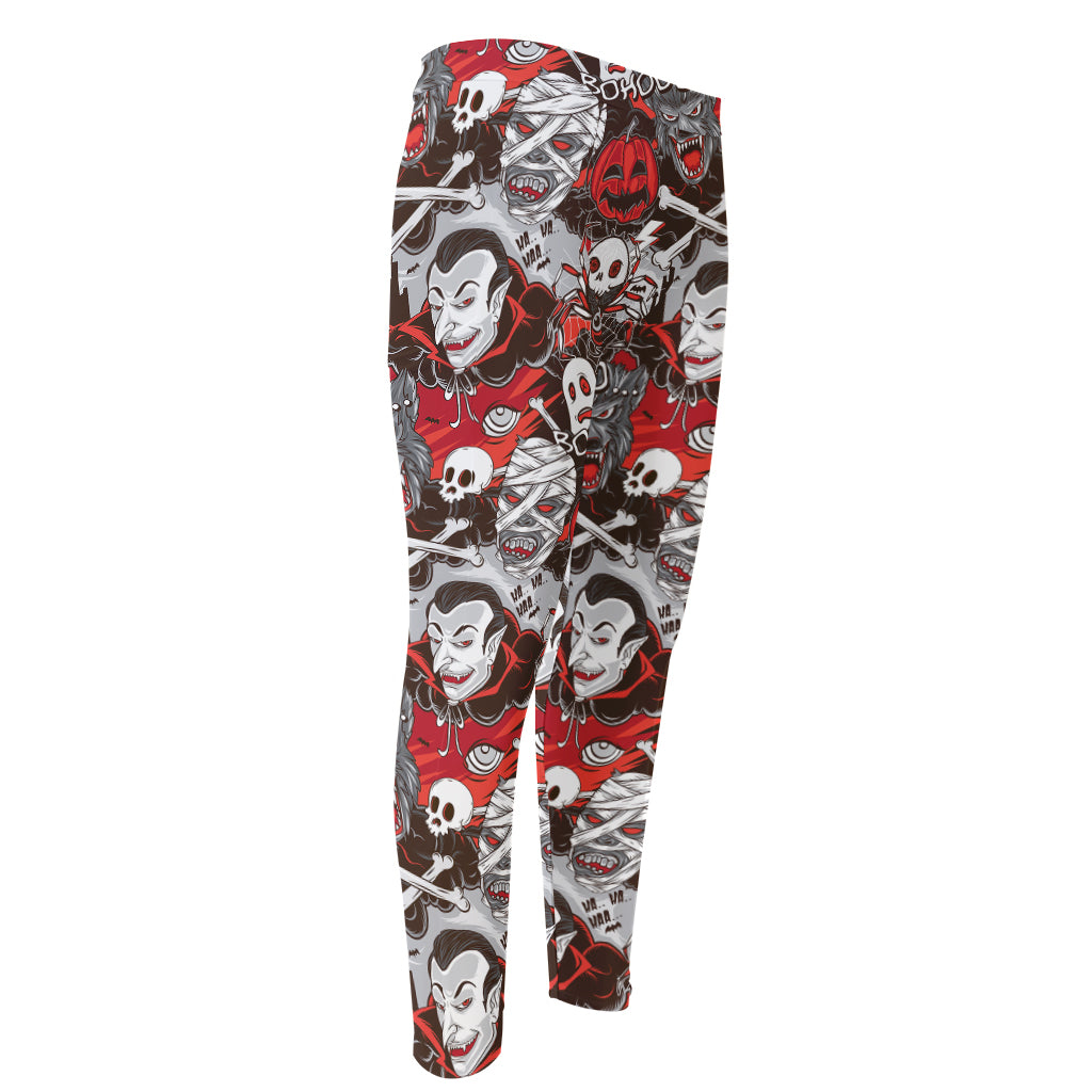 Halloween Monsters Pattern Print Men's Compression Pants