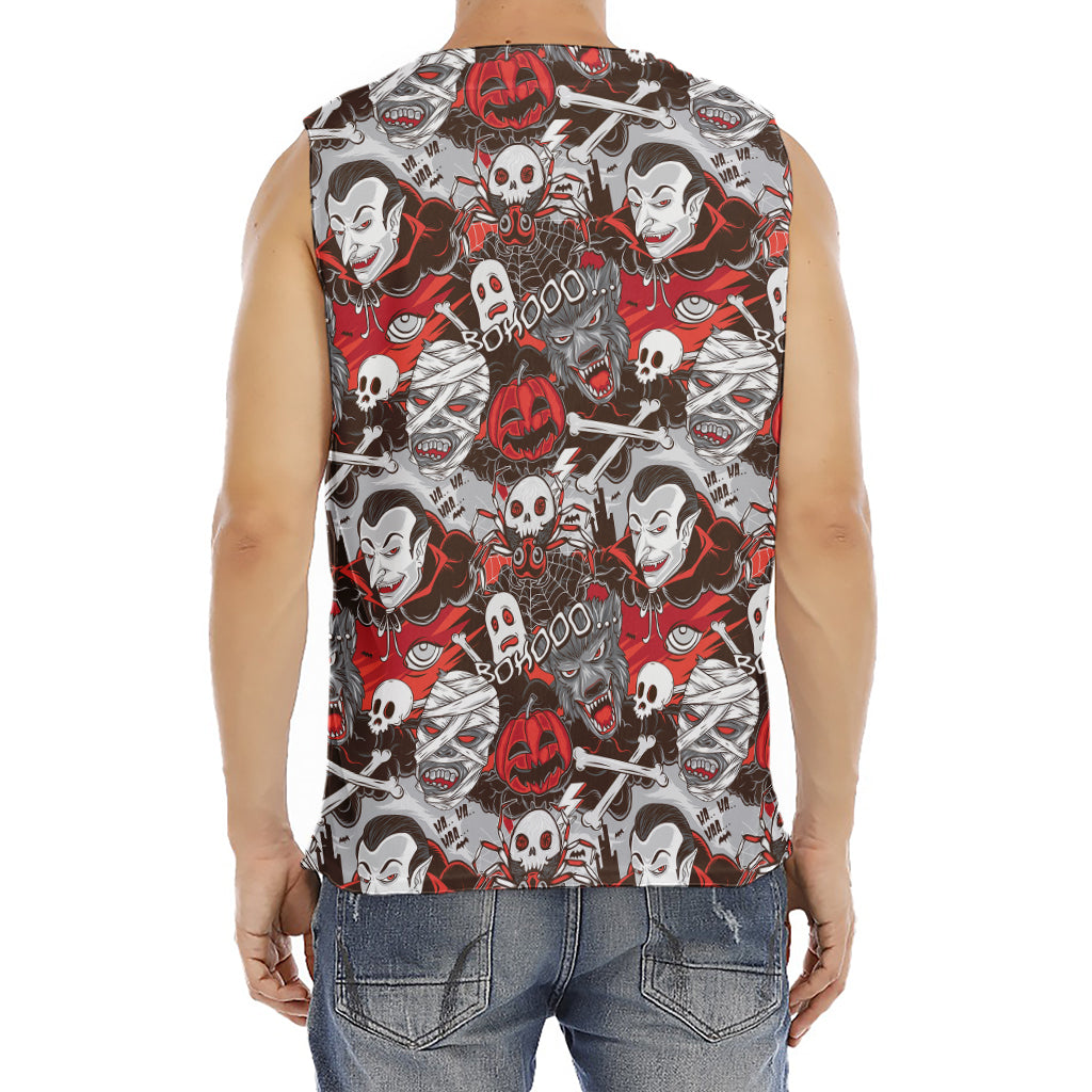 Halloween Monsters Pattern Print Men's Fitness Tank Top