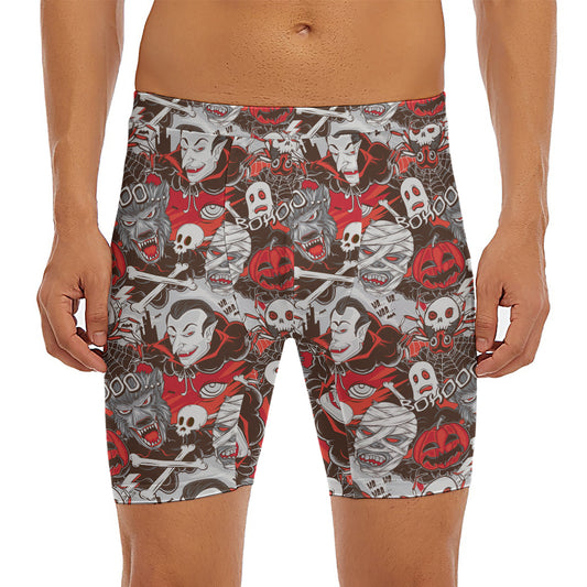 Halloween Monsters Pattern Print Men's Long Boxer Briefs