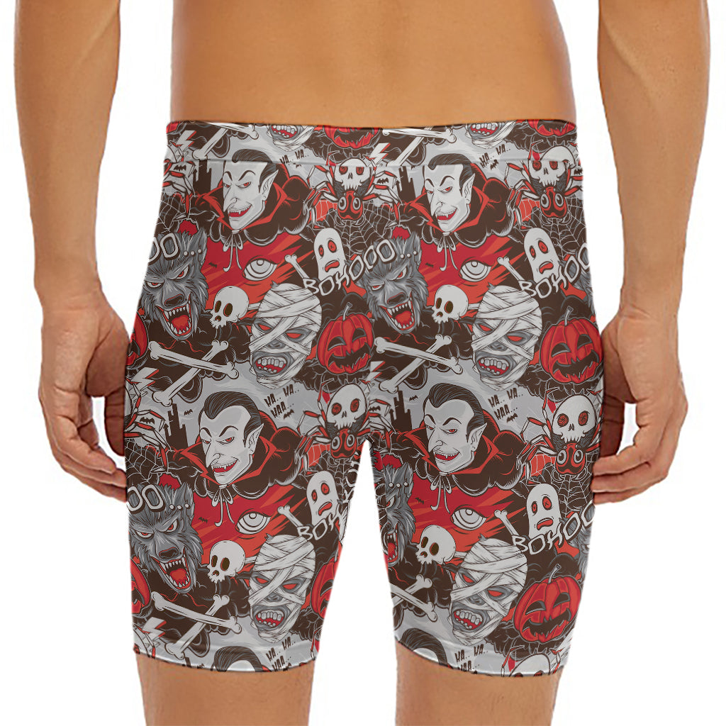 Halloween Monsters Pattern Print Men's Long Boxer Briefs