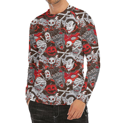 Halloween Monsters Pattern Print Men's Long Sleeve Rash Guard