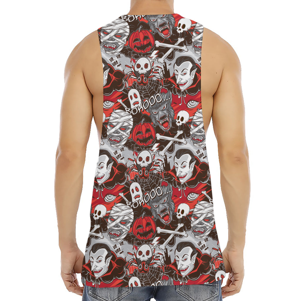 Halloween Monsters Pattern Print Men's Muscle Tank Top