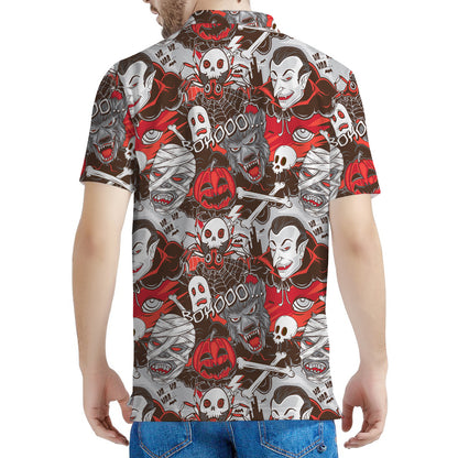 Halloween Monsters Pattern Print Men's Polo Shirt