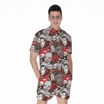 Halloween Monsters Pattern Print Men's Rompers