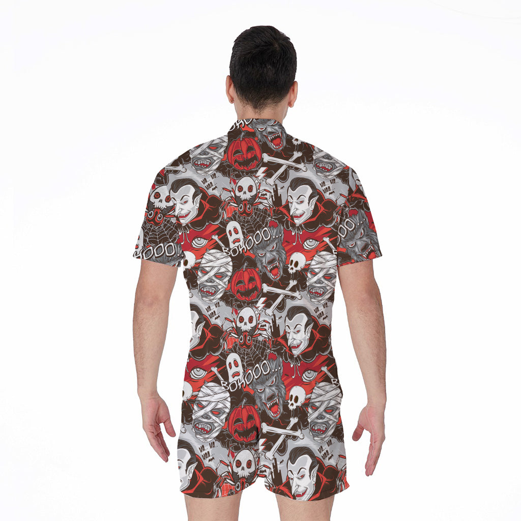 Halloween Monsters Pattern Print Men's Rompers