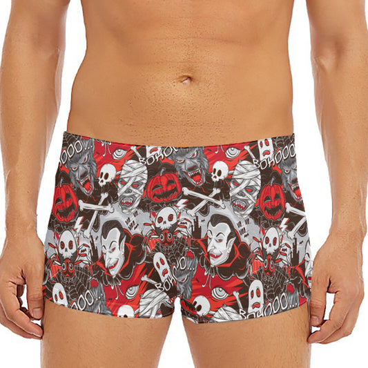 Halloween Monsters Pattern Print Men's Short Boxer Briefs