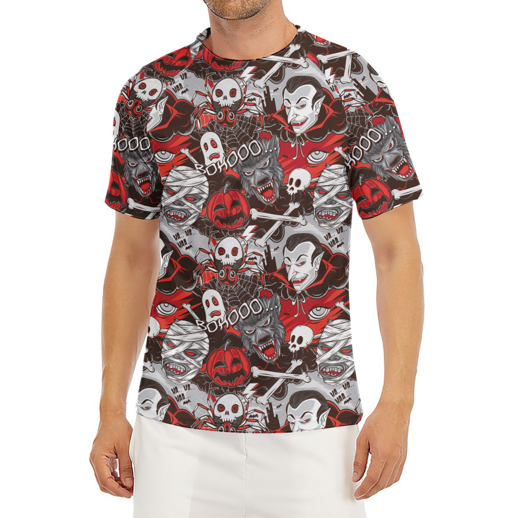 Halloween Monsters Pattern Print Men's Short Sleeve Rash Guard