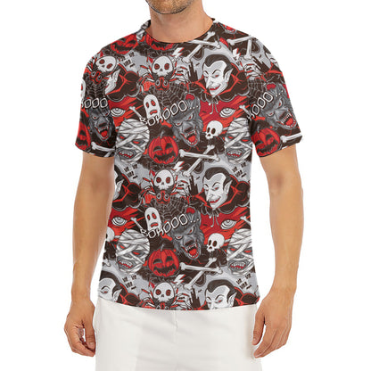 Halloween Monsters Pattern Print Men's Short Sleeve Rash Guard
