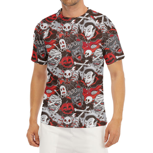 Halloween Monsters Pattern Print Men's Short Sleeve Rash Guard