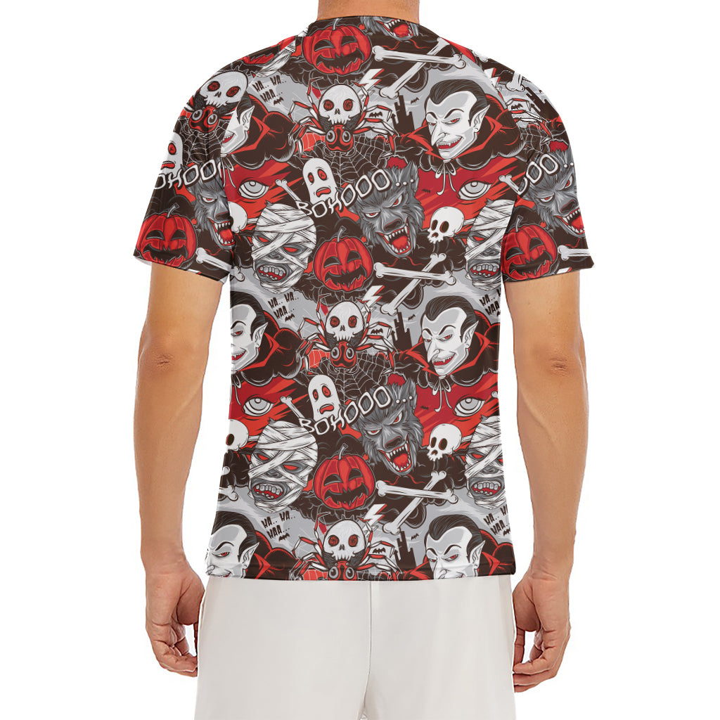 Halloween Monsters Pattern Print Men's Short Sleeve Rash Guard