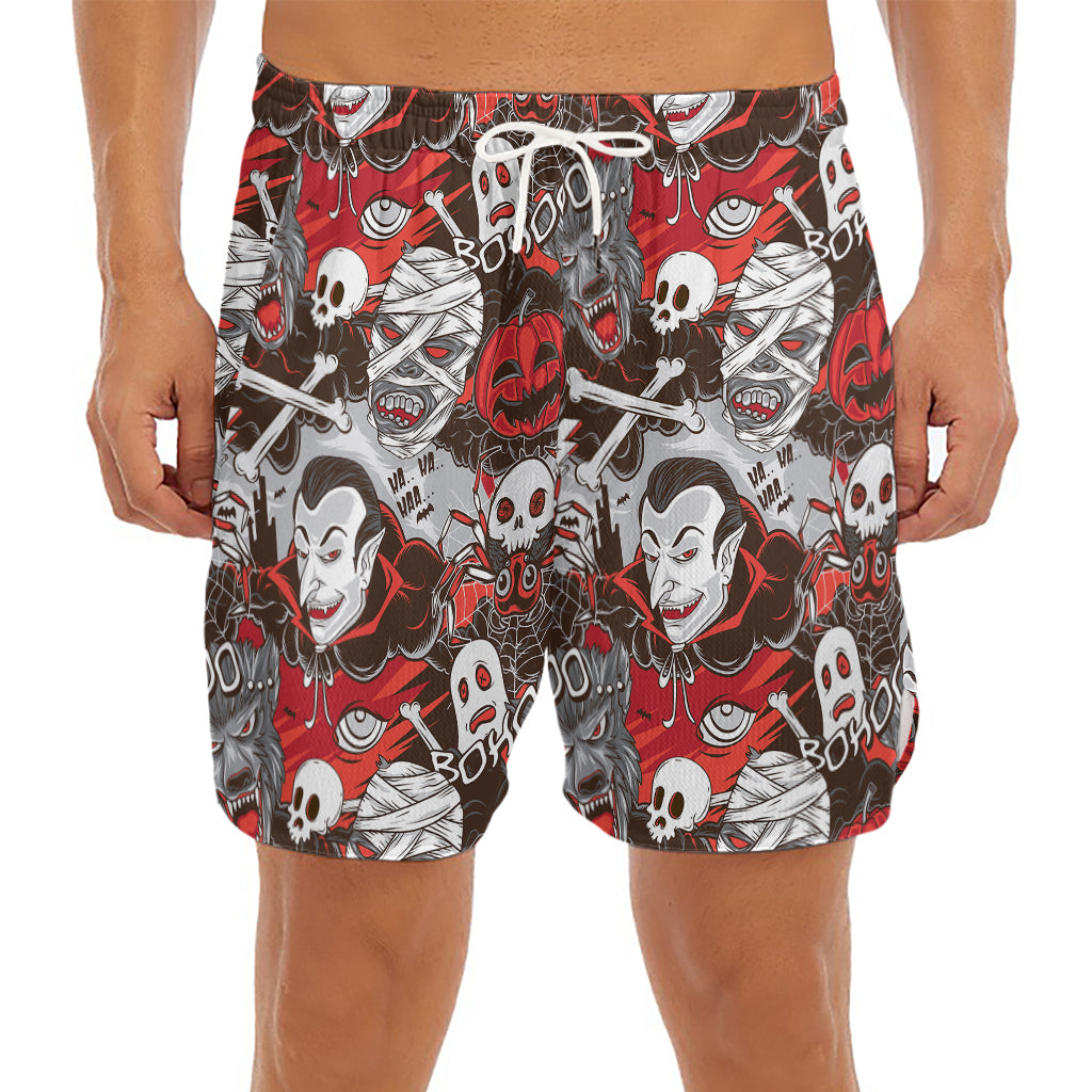 Halloween Monsters Pattern Print Men's Split Running Shorts