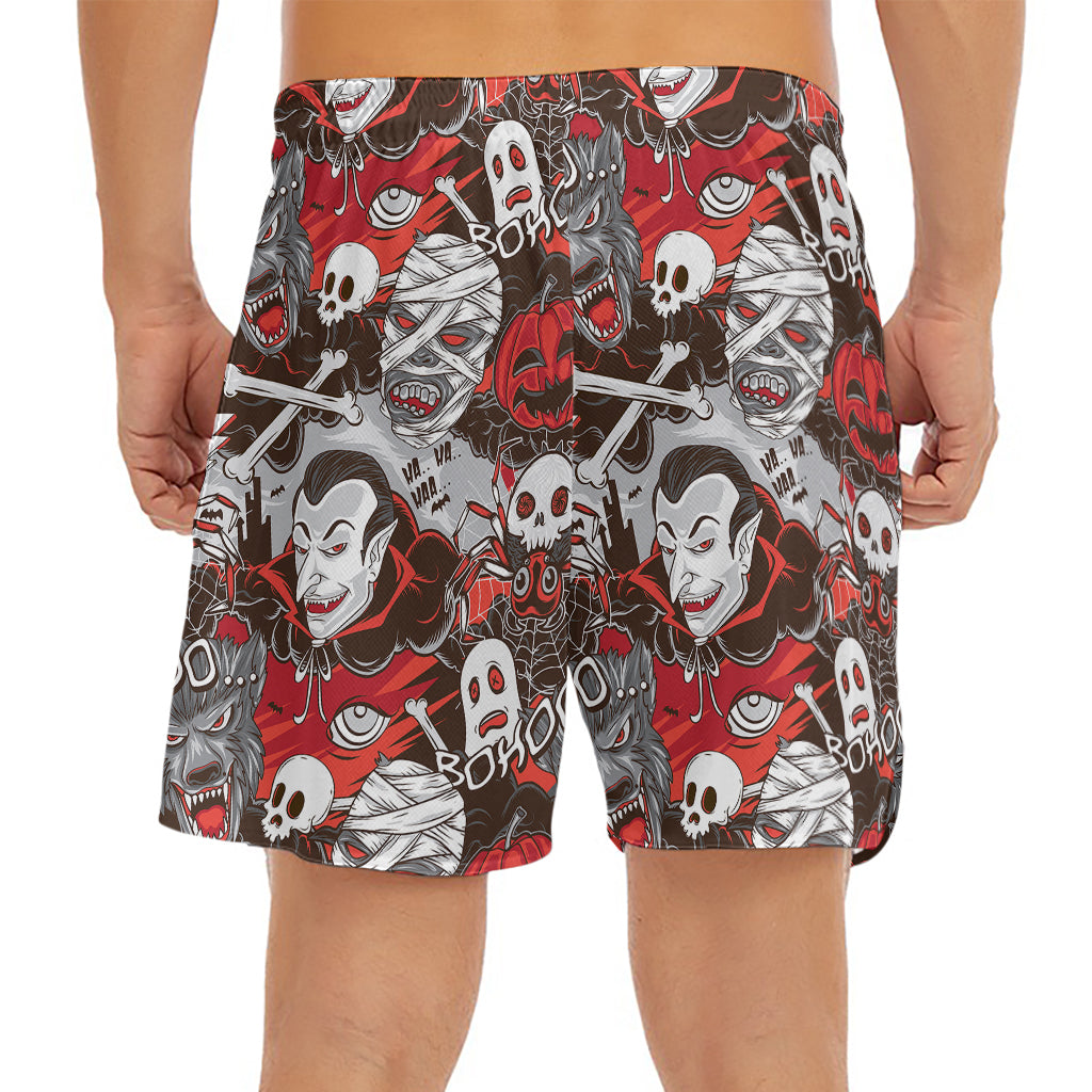Halloween Monsters Pattern Print Men's Split Running Shorts