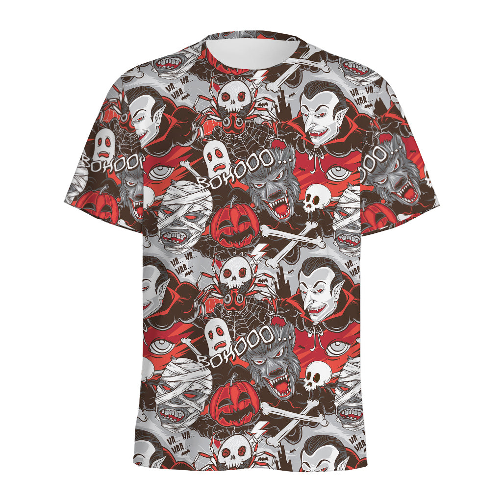 Halloween Monsters Pattern Print Men's Sports T-Shirt