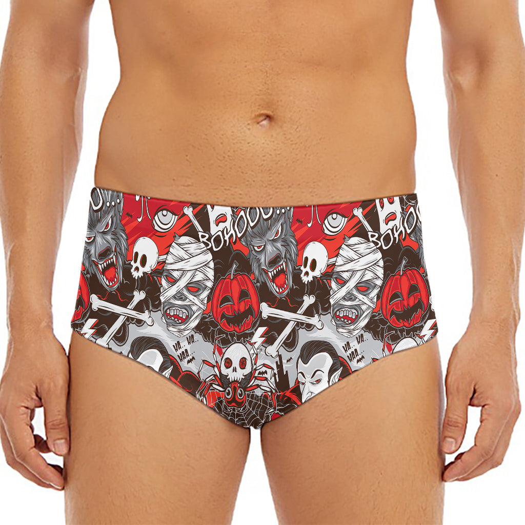 Halloween Monsters Pattern Print Men's Triangle Swim Briefs