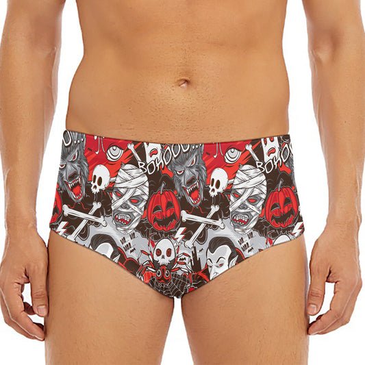 Halloween Monsters Pattern Print Men's Triangle Swim Briefs