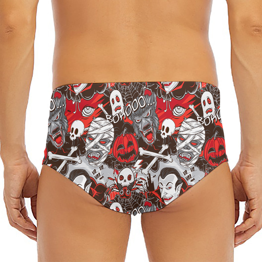 Halloween Monsters Pattern Print Men's Triangle Swim Briefs