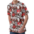 Halloween Monsters Pattern Print Men's Velvet T-Shirt