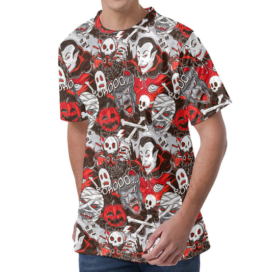 Halloween Monsters Pattern Print Men's Velvet T-Shirt