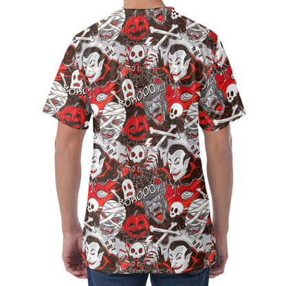 Halloween Monsters Pattern Print Men's Velvet T-Shirt