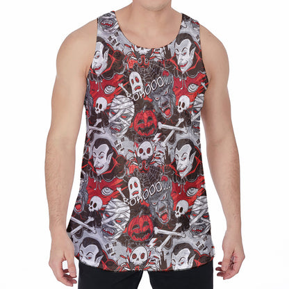 Halloween Monsters Pattern Print Men's Velvet Tank Top