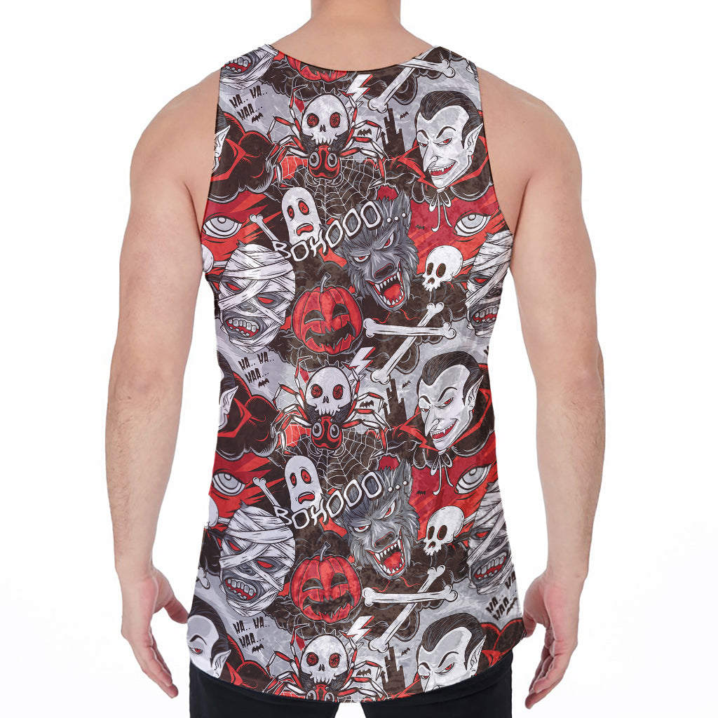 Halloween Monsters Pattern Print Men's Velvet Tank Top