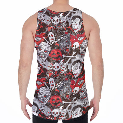 Halloween Monsters Pattern Print Men's Velvet Tank Top