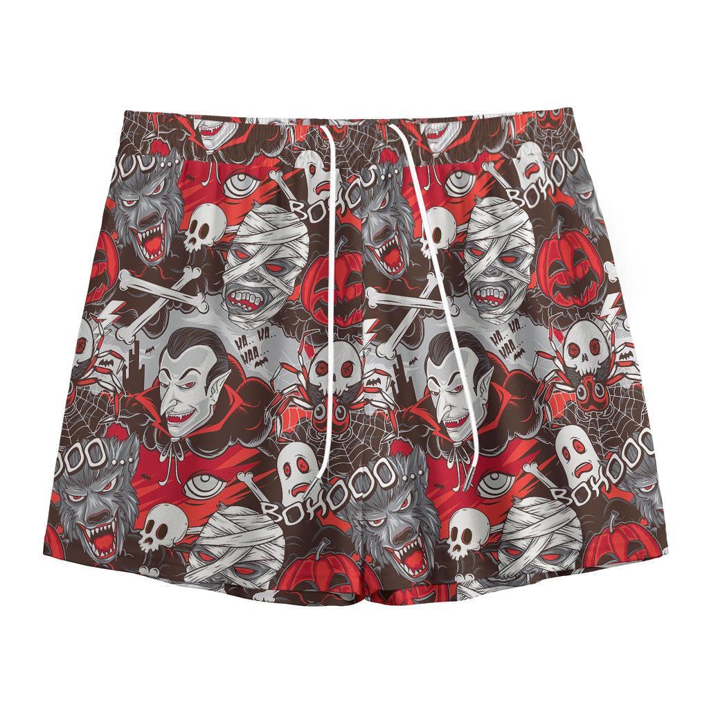 Halloween Monsters Pattern Print Mesh Shorts