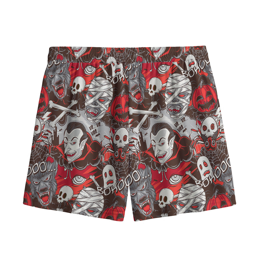 Halloween Monsters Pattern Print Mesh Shorts