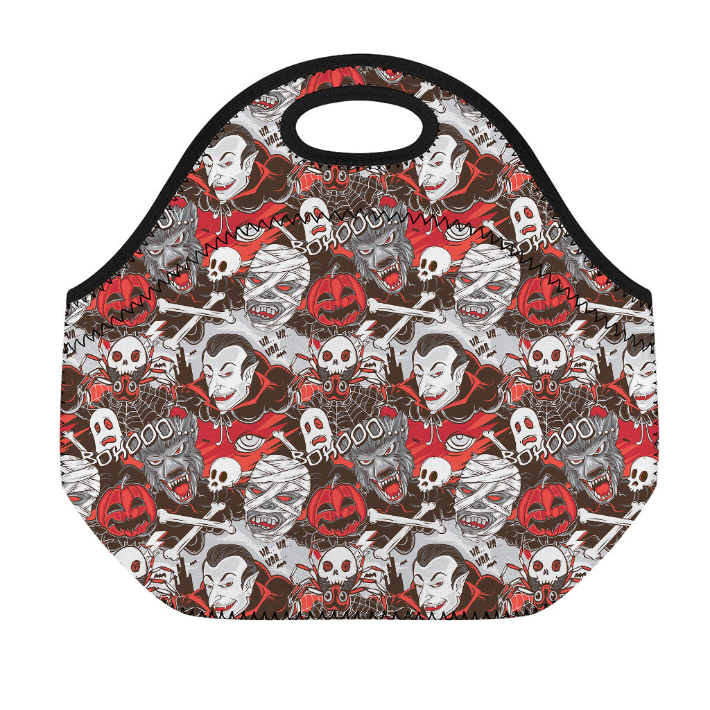 Halloween Monsters Pattern Print Neoprene Lunch Bag