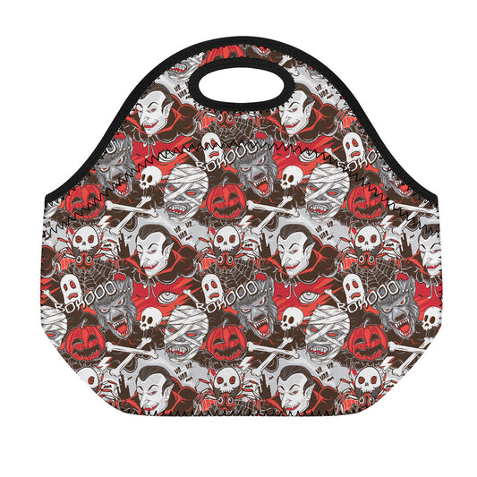 Halloween Monsters Pattern Print Neoprene Lunch Bag
