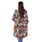 Halloween Monsters Pattern Print Open Front Beach Cover Up