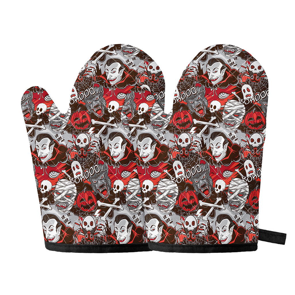 Halloween Monsters Pattern Print Oven Mitts