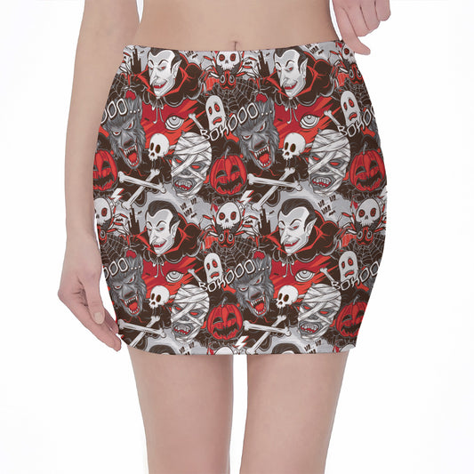 Halloween Monsters Pattern Print Pencil Mini Skirt