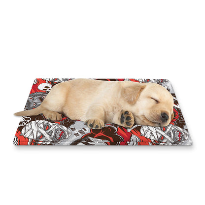 Halloween Monsters Pattern Print Pet Cooling Mat Cover