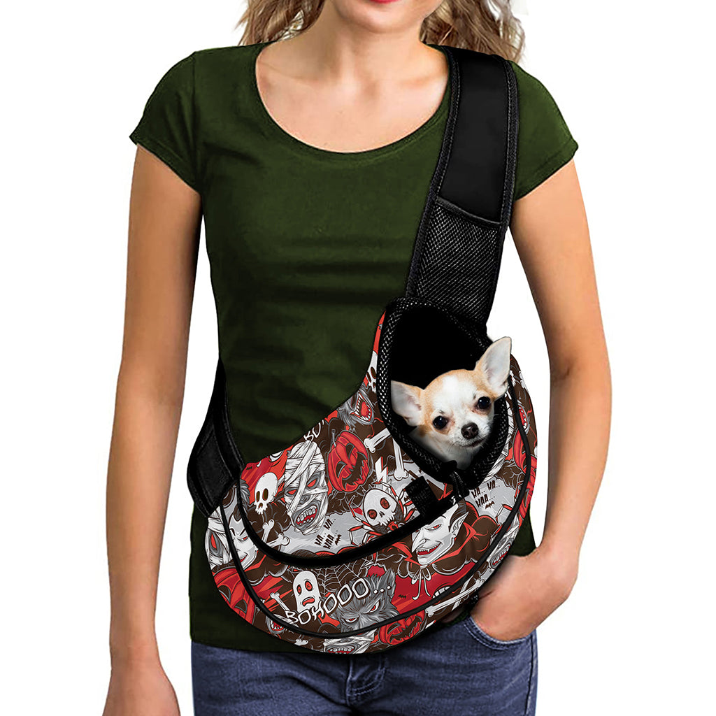 Halloween Monsters Pattern Print Pet Sling Carrier