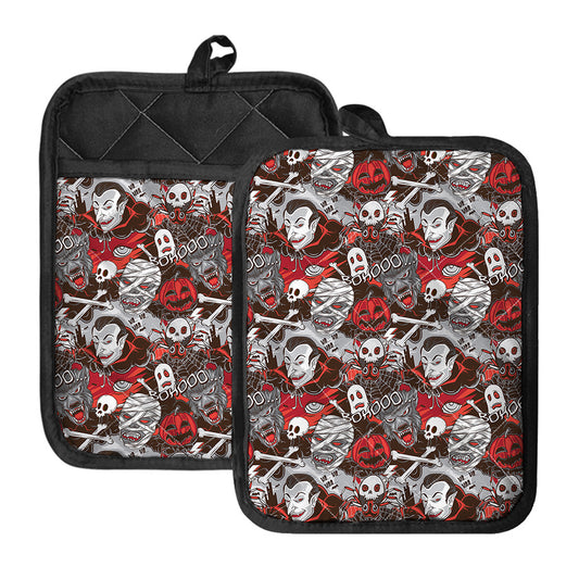 Halloween Monsters Pattern Print Pot Holders With Pocket