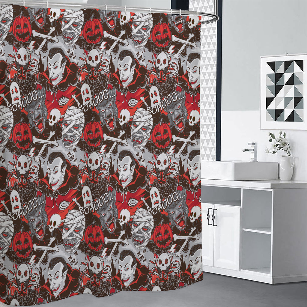 Halloween Monsters Pattern Print Premium Shower Curtain